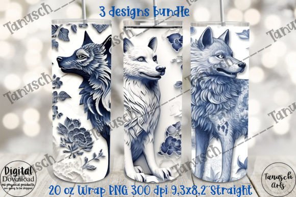 Chinoiserie Porcelain Wolf 20 Oz Tumbler Design