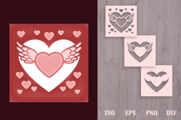 Heart with Wings Shadow Box 3 SVG Layers
