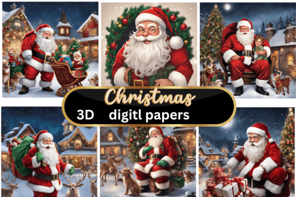 Santa Claus Christmas Digital Papers for Festive Designs