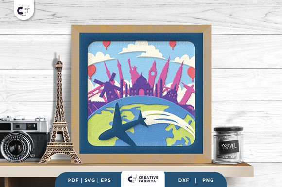 World Travel Shadow Box Paper Cut SVG: A Layered Masterpiece